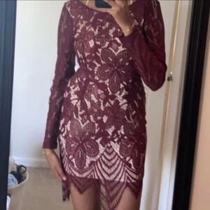 Burgundy wine lace long sleeve dress Sz medium